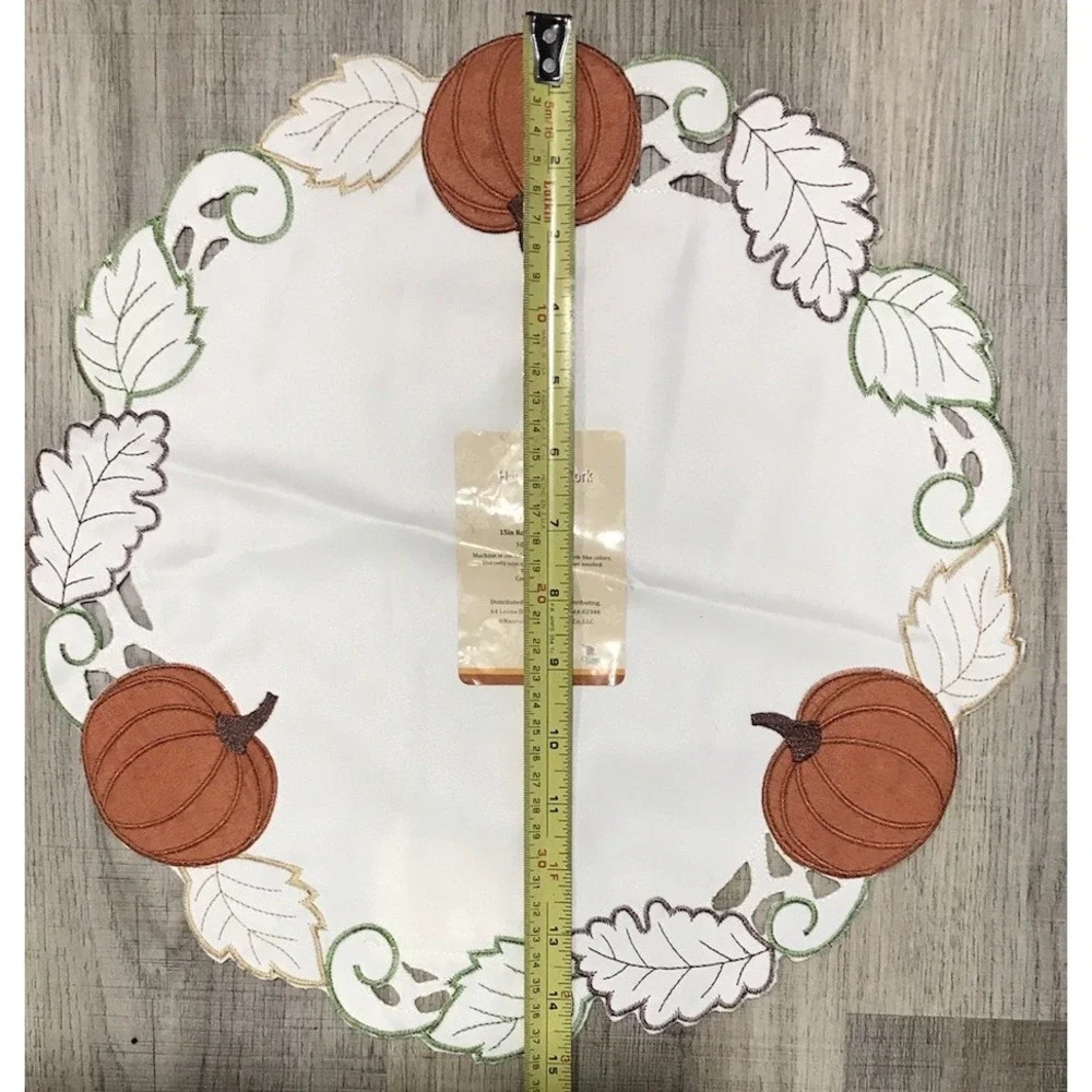 NEW Thanksgiving Embroidered Pumpkin Centerpiece Placemat Doily Applique Cutout